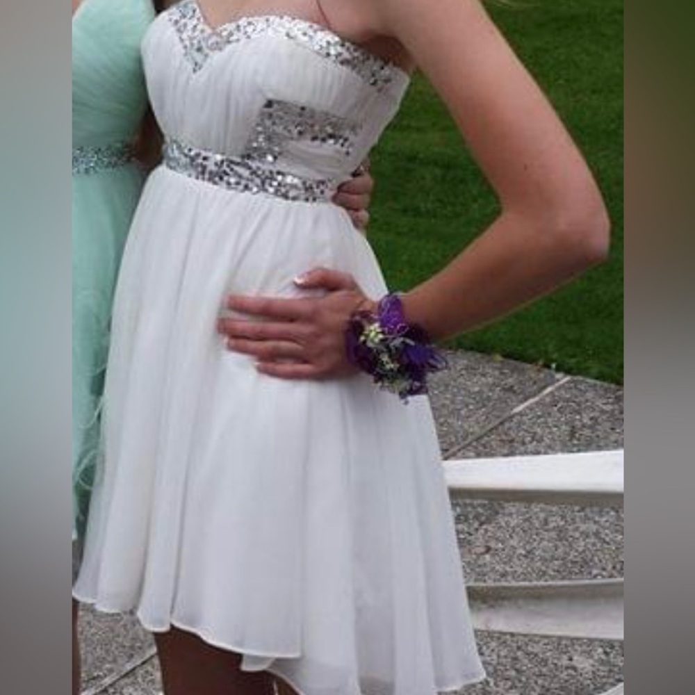Short white and silver sequin dress